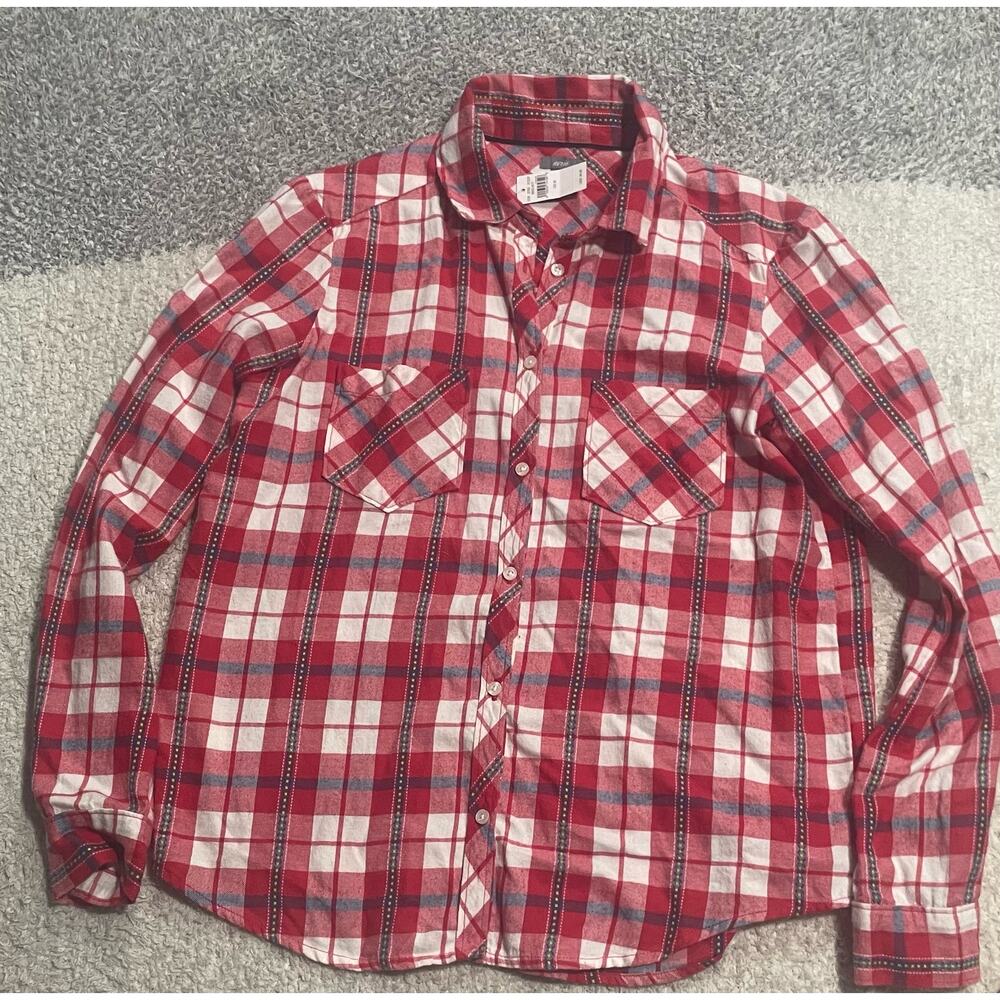 NWT Aerie American Eagle Womens Sz M Long Sleeve Button Up Plaid Top Red Western